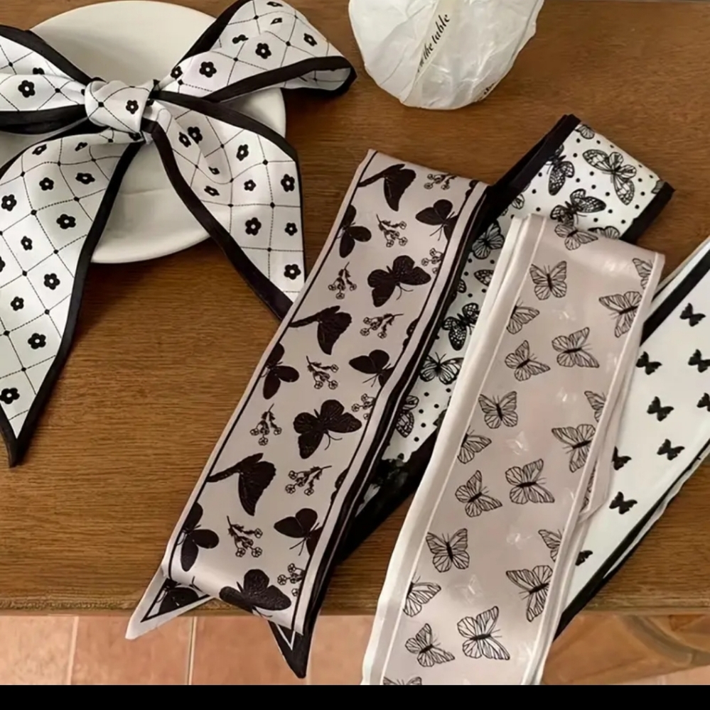 5pcs. Satin Floral Twillys/Scarves Butterflies